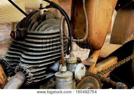 La Lavandou, Provence, France - August 17 2016: Close Up Of Cylinder And Carburettor On A Vintage Fr