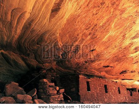 Ancient Anasazi moon house stone cliff dwelling
