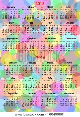 calendar for 2014 - 2017 years on the colored background with different colored circels