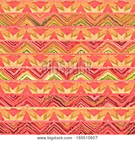 Native watercolor artistic colorful pattern. Ethnic boho style. Seamless draw tribal square texture.