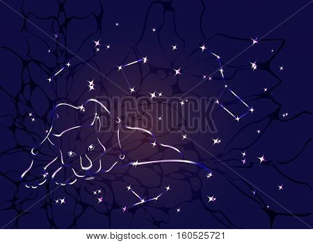 Zodiac constellation of the lion or a black Panther against a background of stars and space nebula. EPS10 vector illustration