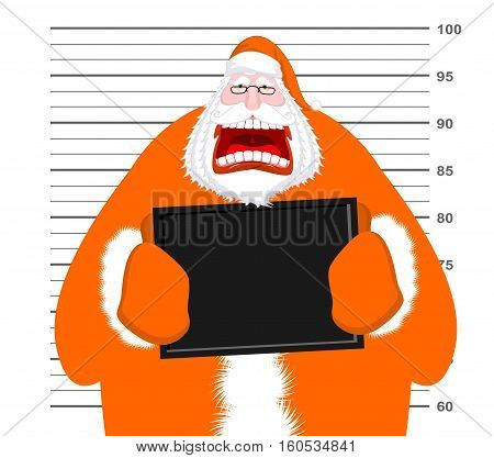 Mugshot Of Santa Claus Orange Prisoner Clothing. Mug Shot Of Christmas Police Station. Arrested Bad
