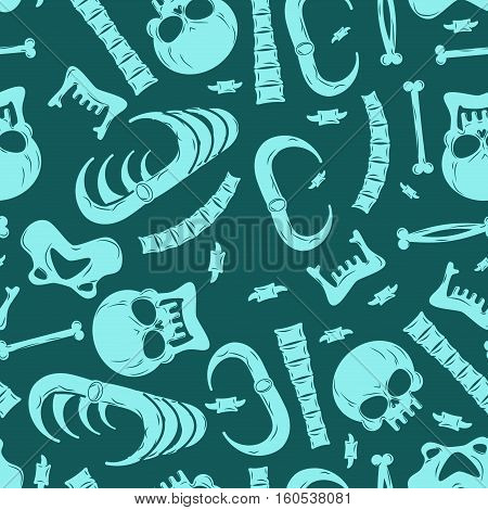 Skeleton Background. Bones Seamless Pattern. Skull Ornament. Anatomy Texture. Hell Pattern. Skull An