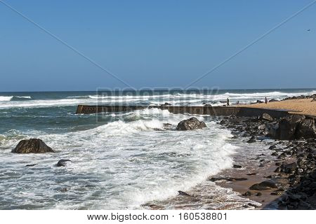 Curved Concrete Pier At Rocky Umkomaas Beach