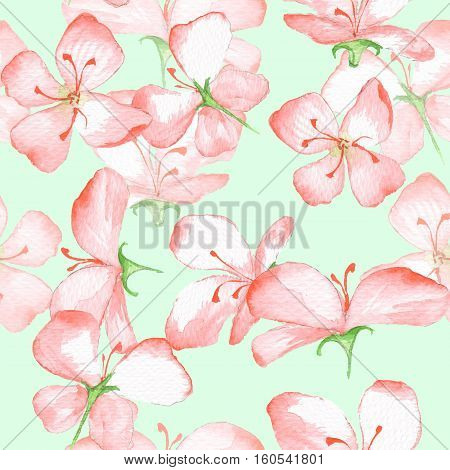 Delicate floral pattern. Seamless background with pink watercolor flowers 