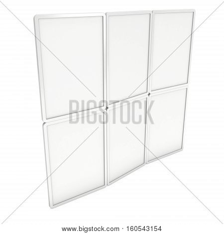 Blank Fold Up Banner Stands. Trade show booth white and blank. 3d render illustration isolated on white background. Template mockup for your design.