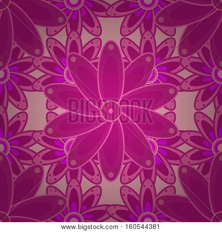 Seamless Pattern With Mandalas. Vector Ornaments Background. Pink. Petal Flowers.