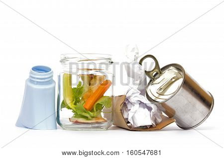 Diversified and separate harvest on white background