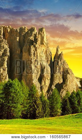 Beautiful mountain landscape at sunset. Valle del Vajolet in Dolomites,Italien Alps