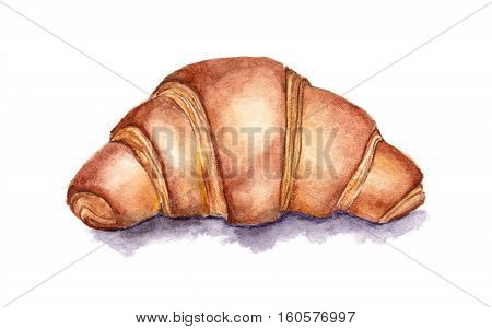 Watercolor croissant. Food illustration isolated on white background. Hand painted