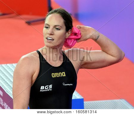 Hong Kong China - Oct 29 2016. Competitive swimmer SEEBOHM Emily (AUS) after the Women's Backstroke 200m Final. FINA Swimming World Cup Victoria Park Swimming Pool.
