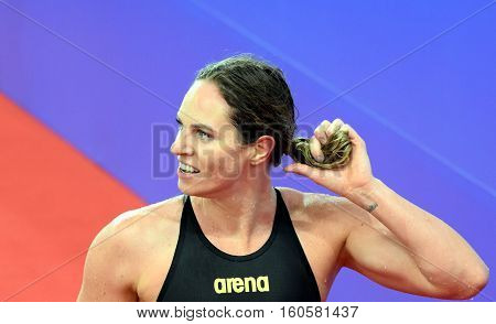 Hong Kong China - Oct 29 2016. Competitive swimmer SEEBOHM Emily (AUS) after the Women's Backstroke 200m Final. FINA Swimming World Cup Victoria Park Swimming Pool.