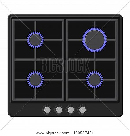 Surface of Black Gas Hob Stove with Fire On. Vector illustration