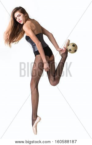 Pretty Ballerina Girl With Football Ball