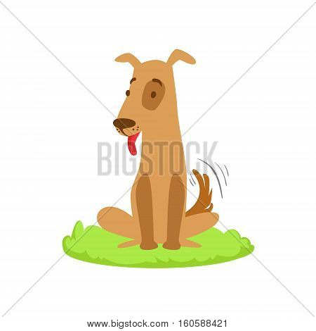 Dog Pet Animal Cartoon Farm Related Element On Patch Of Green Grass. Colorful Vector Illustration With Farming And Rancho Associated Isolated Object.