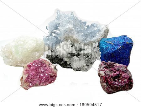 celestite quartz dioptase semigem crystals geological mineral isolated