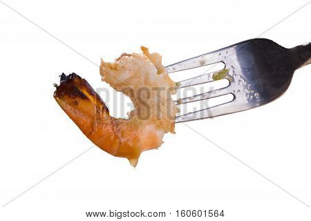 Burn Shrim And Seafood Sauce On White Background.