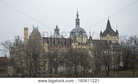 The Castle behind the trees, in the city park of Budapest