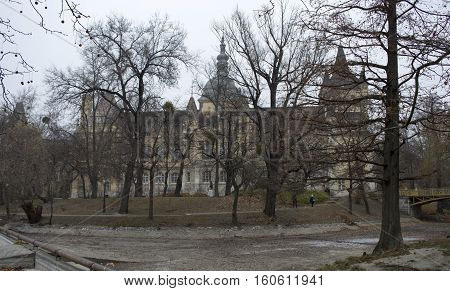 The Castle behind the trees, in the city park of Budapest