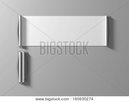 Blank white hand held banner mockup 3d rendernig.