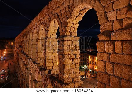 Romanic and ancient aqueduct of Segovia. Spain