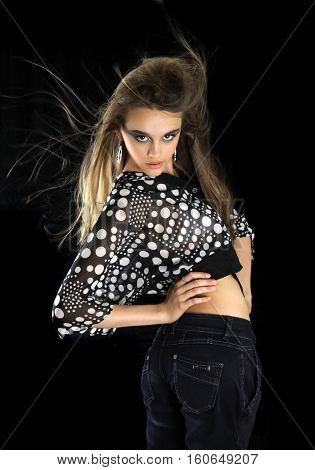 girl model looks with makeup and her hair