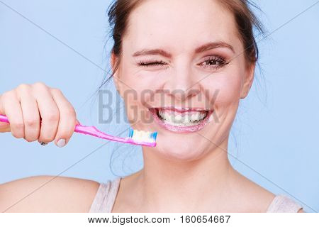 Woman Brushing Cleaning Teeth