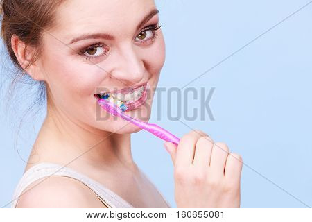 Woman Brushing Cleaning Teeth