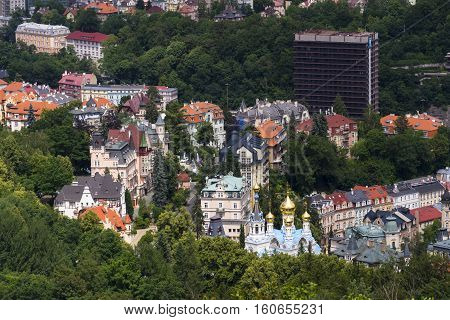 Aerial View Of Spa Town Karlovy Vary In Czech Republic