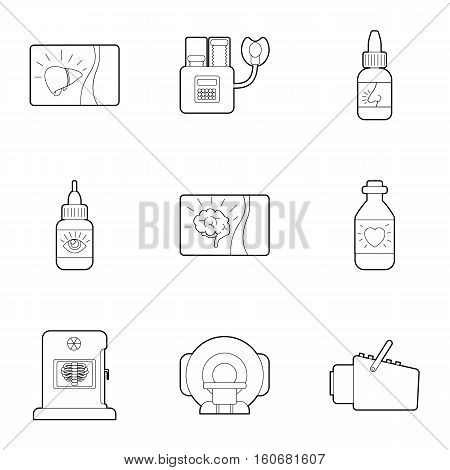 Medical examination icons set. Outline illustration of 9 medical examination vector icons for web