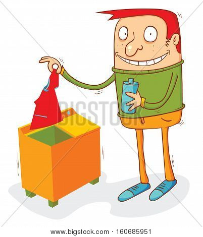 illustration of a man using washing machine