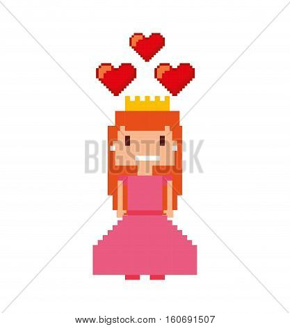pricess girl pixelated icon vector illustration design