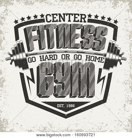 Vintage t-shirt graphic design,  grange print stamp, fitness typography emblem,  gym sports logo Creative design, Vector