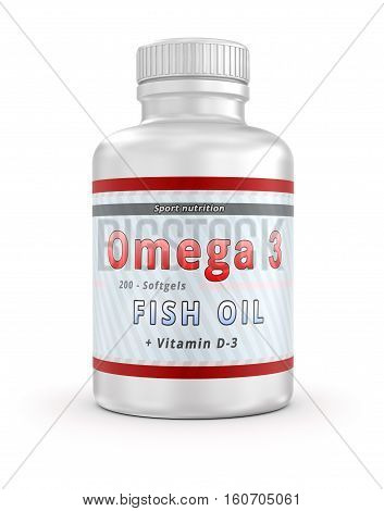 Omega 3 fish oil nutritional supplements. 3D illustration