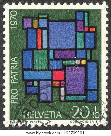 MOSCOW RUSSIA - CIRCA NOVEMBER 2016: a post stamp printed in SWITZERLAND shows Architectonic composition by Celestino Piatti the series 