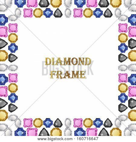 Diamonds square frame. Vector illustration jewelry. Abstract vector border on white background.