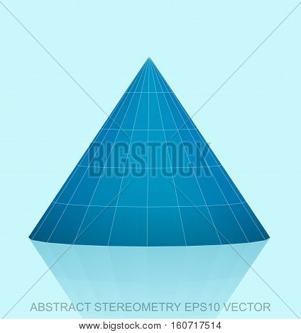 Abstract stereometry: low poly Blue Cone. 3D polygonal object, EPS 10, vector illustration.