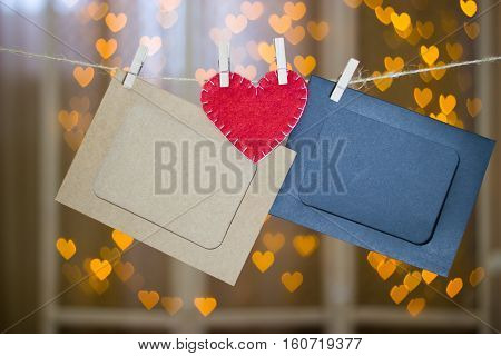 Two Photo Frames And Red Heart Made Of Felt.