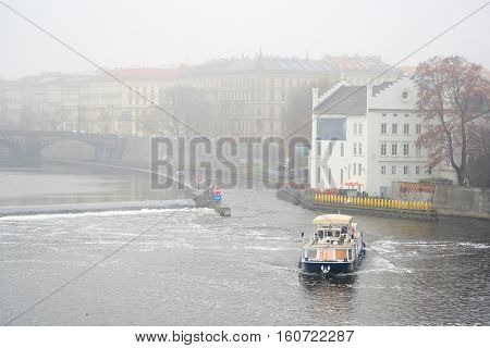 Ship on Vitava river in Prague, Czechia