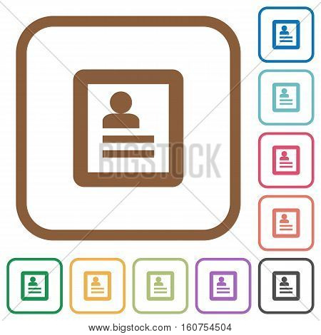 User profile simple icons in color rounded square frames on white background