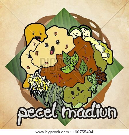 This is the food pecel of mixed vegetable in picture in the form of a doodle