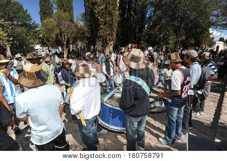 Humahuaca Argentina - 23 January 2011: Indios making music on a celebration of the feast of the Virgin at Humahuaca on Argentina andes
