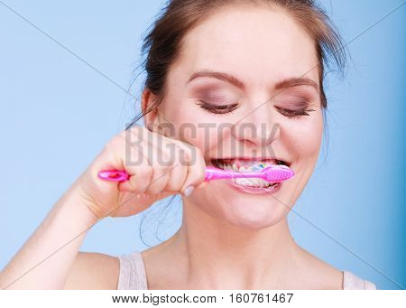 Woman Brushing Cleaning Teeth