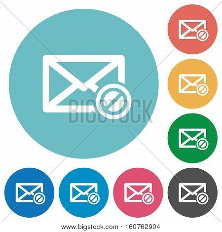 Blocked mail white flat icons on color rounded square backgrounds