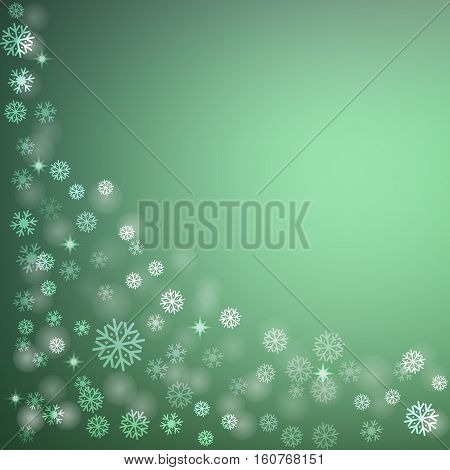Soft blurred background with snowflakes and bokeh effect.