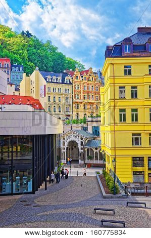 People Near Market Colonnade Of Karlovy Vary