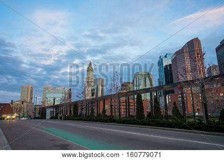 Financial District At North End Park In Boston Usa