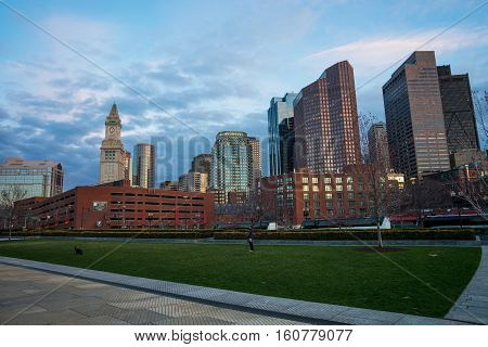 Financial District At North End Park In Boston