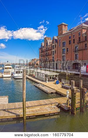 Long Wharf With Customhouse Block And Ferries In Charles River