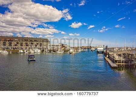 Long Wharf With Customhouse Block And Sailboats In Charles River